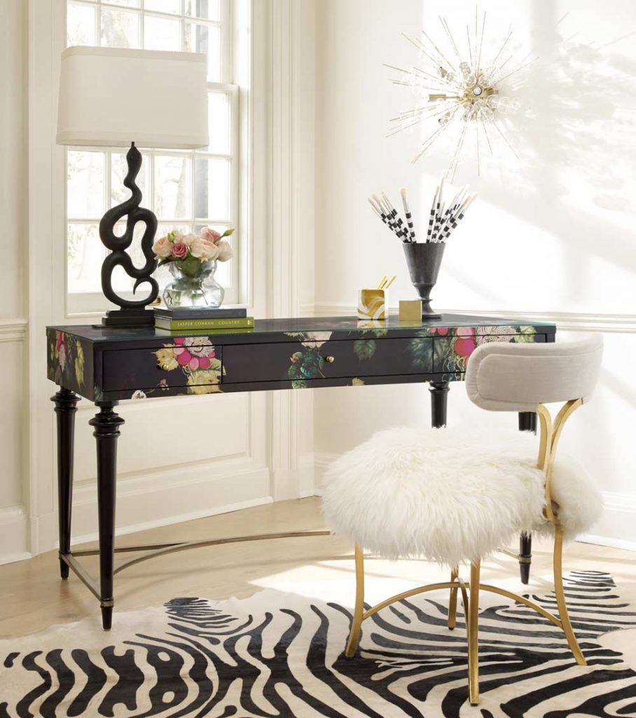 Cynthia Rowley for Hooker Furniture Fleur de Glee Writing Desk with Swanson Upholstered Metal Side Chair