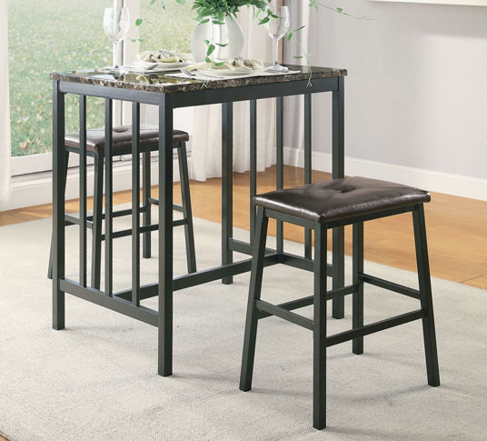 Affordable furniture for your dining room. This package includes this 3-piece modern dinette set.