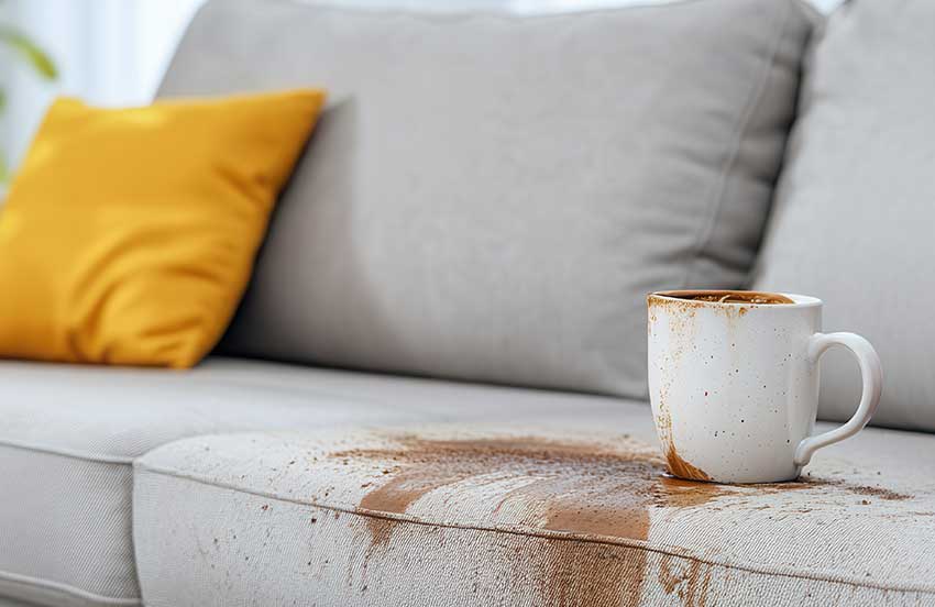 Messy spills on sofa